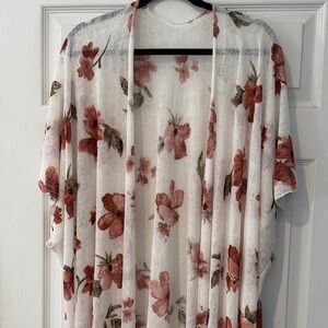 White/Cream Floral Kimono Cardigan with Rose Print